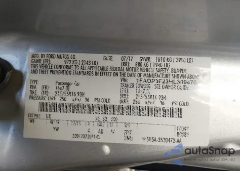 2017 Ford Focus Se из США, поврежденный, VIN 1FADP3F23HL309470